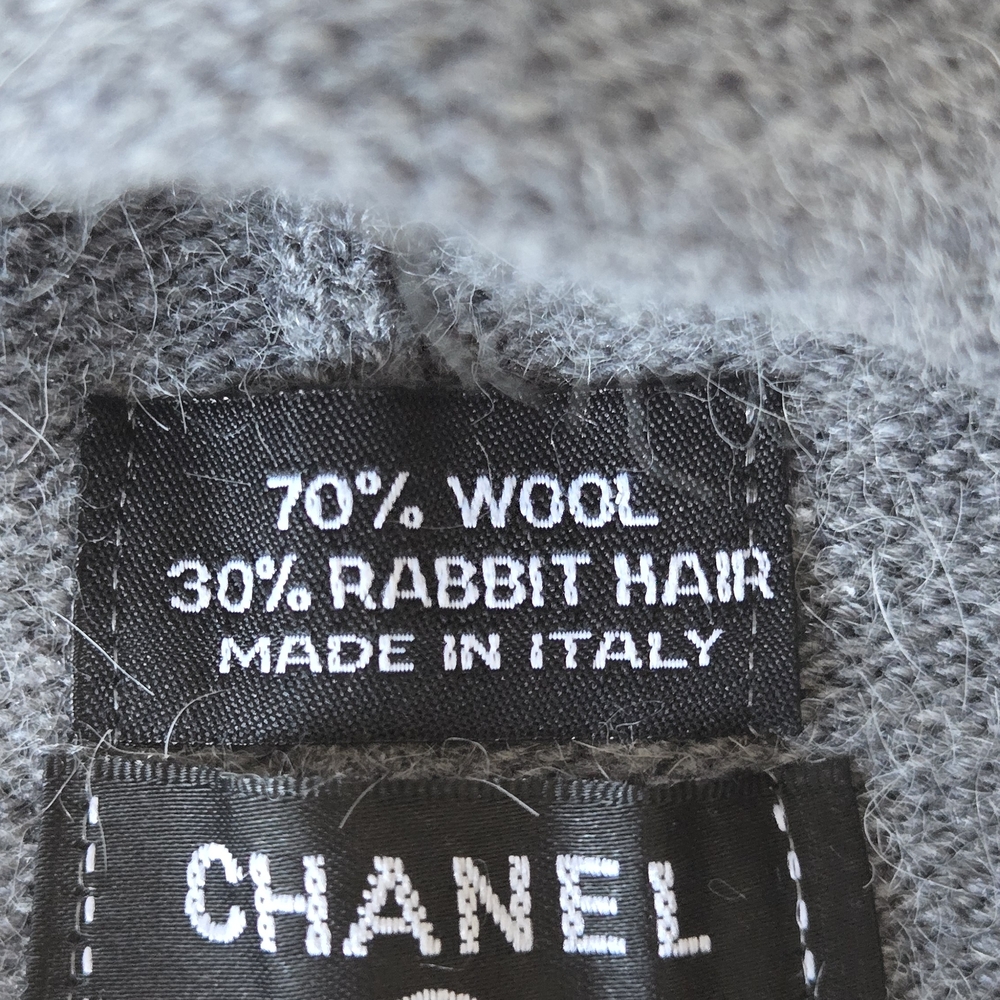 Chanel Grey Knit Beanie Hat, 70% Wool, 30% Rabbit Hair